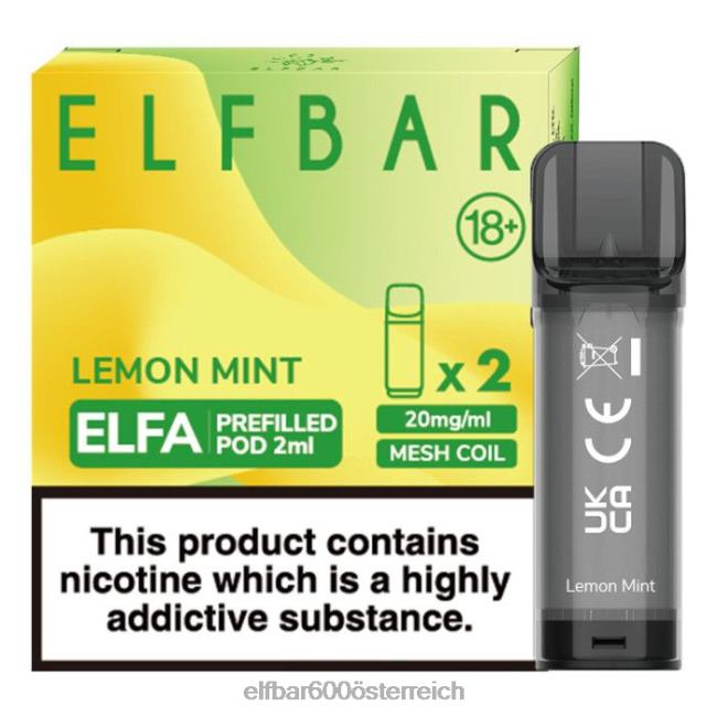 ELFBAR Elfa vorgefüllte Kapsel – 2 ml – 20 mg (2 Packungen) 2L2T110 - ELF BAR 600 ohne nikotin Zitronenminze