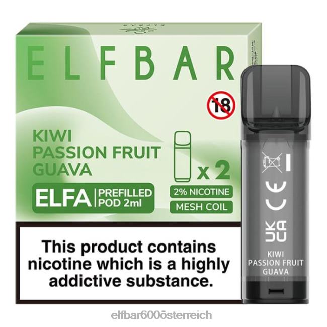 ELFBAR Elfa vorgefüllte Kapsel – 2 ml – 20 mg (2 Packungen) 2L2T117 - ELF BAR 5000 zuge kosten Kiwi, Passionsfrucht, Guave