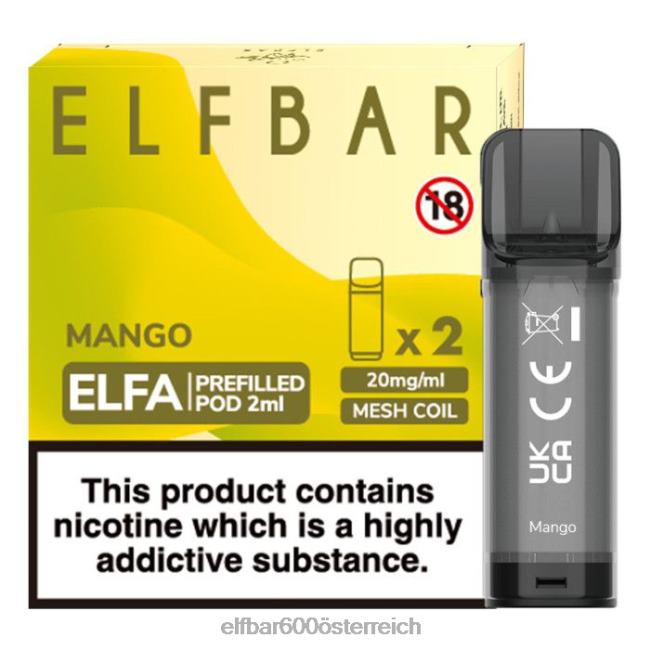 ELFBAR Elfa vorgefüllte Kapsel – 2 ml – 20 mg (2 Packungen) 2L2T118 - ELF BAR 5000 zuge nikotin Mango