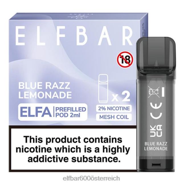 ELFBAR Elfa vorgefüllte Kapsel – 2 ml – 20 mg (2 Packungen) 2L2T119 - ELF BAR 5000 zuge sorten Blue Razz Limonade