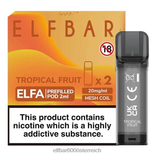 ELFBAR Elfa vorgefüllte Kapsel – 2 ml – 20 mg (2 Packungen) 2L2T120 - ELF BAR 600 Tropische Frucht