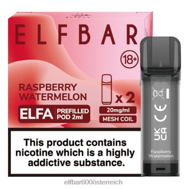 ELFBAR Elfa vorgefüllte Kapsel – 2 ml – 20 mg (2 Packungen) 2L2T122 - ELF BAR 600 ohne nikotin Himbeer-Wassermelone