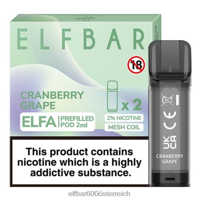 ELFBAR Elfa vorgefüllte Kapsel – 2 ml – 20 mg (2 Packungen) 2L2T127 - ELF BAR 1500 preis Cranberry-Traube