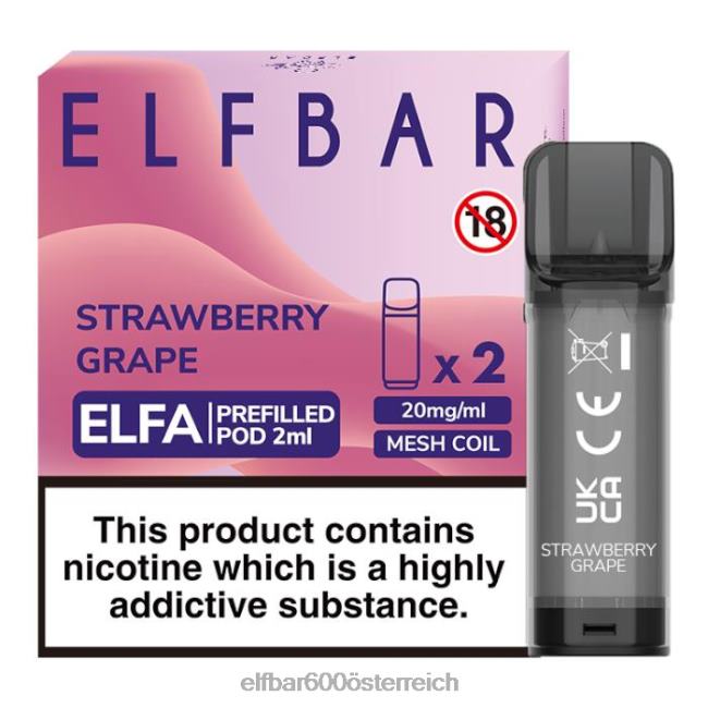 ELFBAR Elfa vorgefüllte Kapsel – 2 ml – 20 mg (2 Packungen) 2L2T130 - ELF BAR 5000 zuge nikotin Erdbeertraube