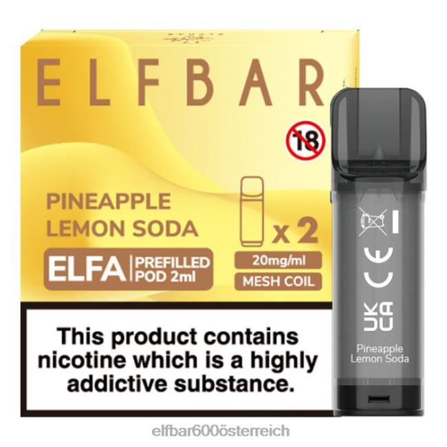 ELFBAR Elfa vorgefüllte Kapsel – 2 ml – 20 mg (2 Packungen) 2L2T134 - ELF BAR 600 ohne nikotin Ananas-Zitronen-Soda